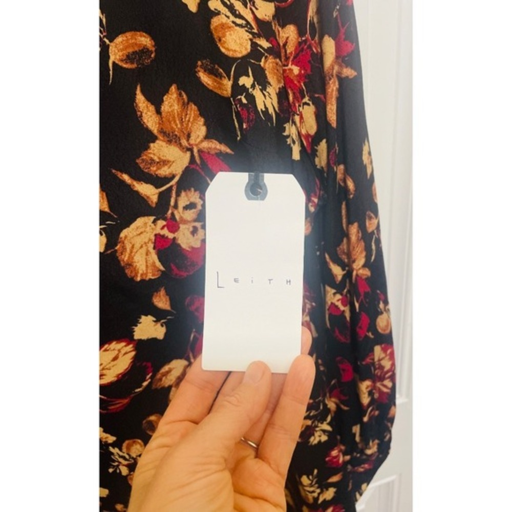 Leith Floral Print Mini Dress Long‎ Sleeve Wrap Black Red Size M - Picture 5 of 5